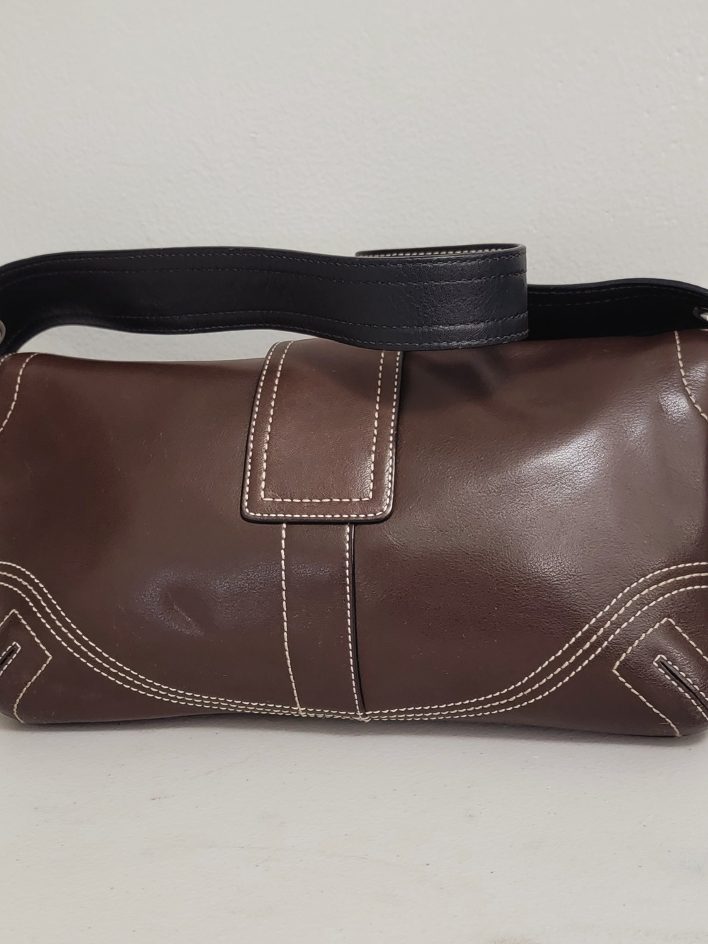 Vtg 2004 Coach Soho Dark Brown Leather Flap Baguette Bag 9212 - Picture 5 of 11